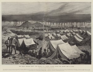The Indian Frontier Rising, brenningen av en innfødt landsby utenfor den britiske leiren i Bagh